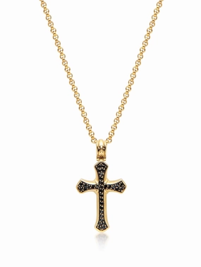 Men's Gold Necklace with Black CZ Cross