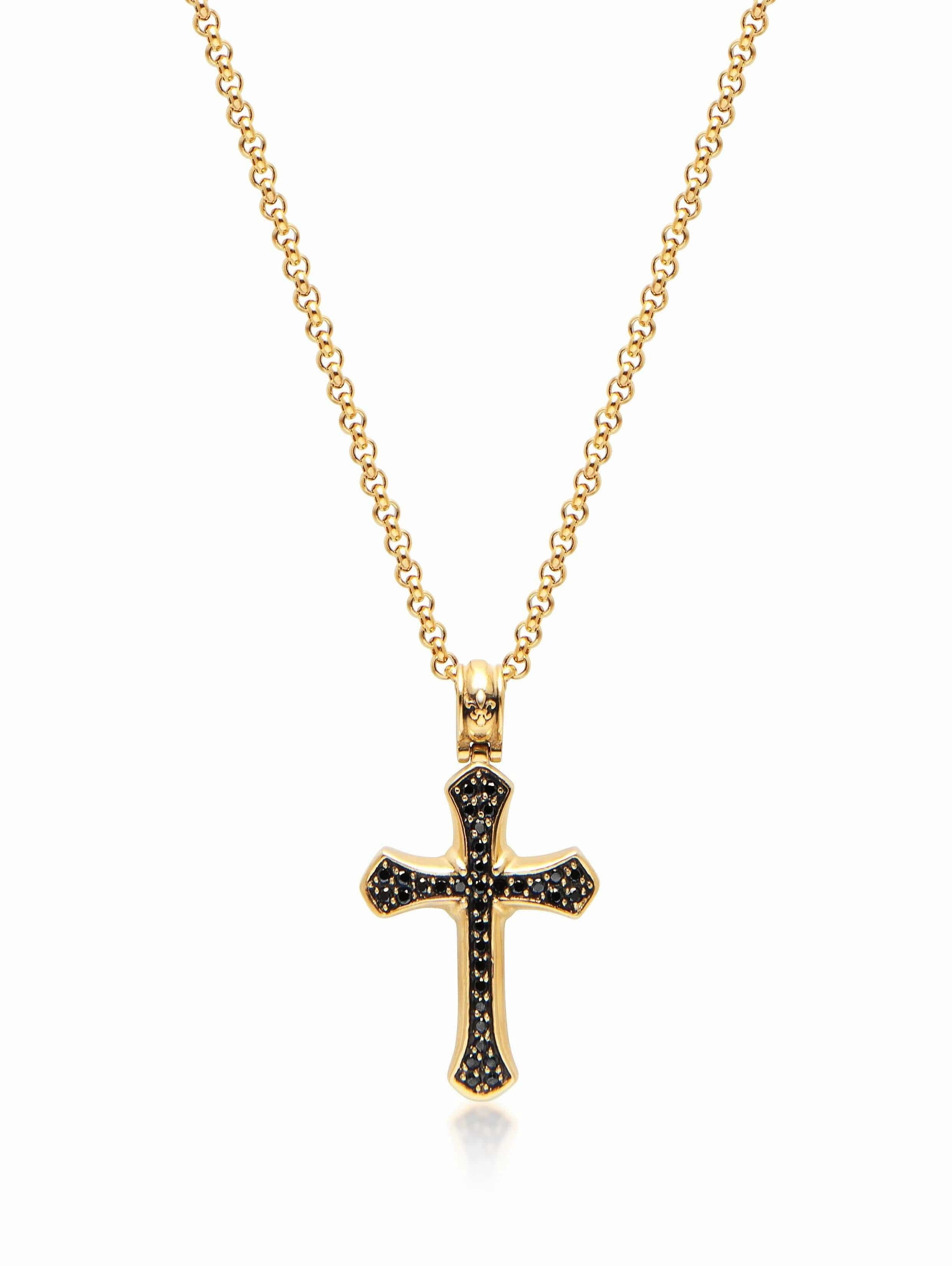 Men's Gold Necklace with Black CZ Cross