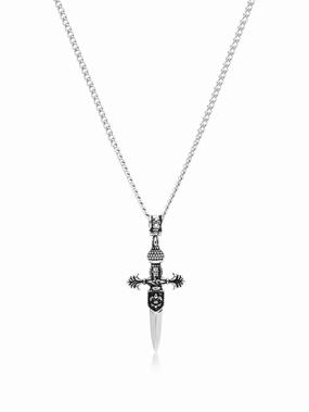 Men's Silver Necklace with Adorned Sword Pendant