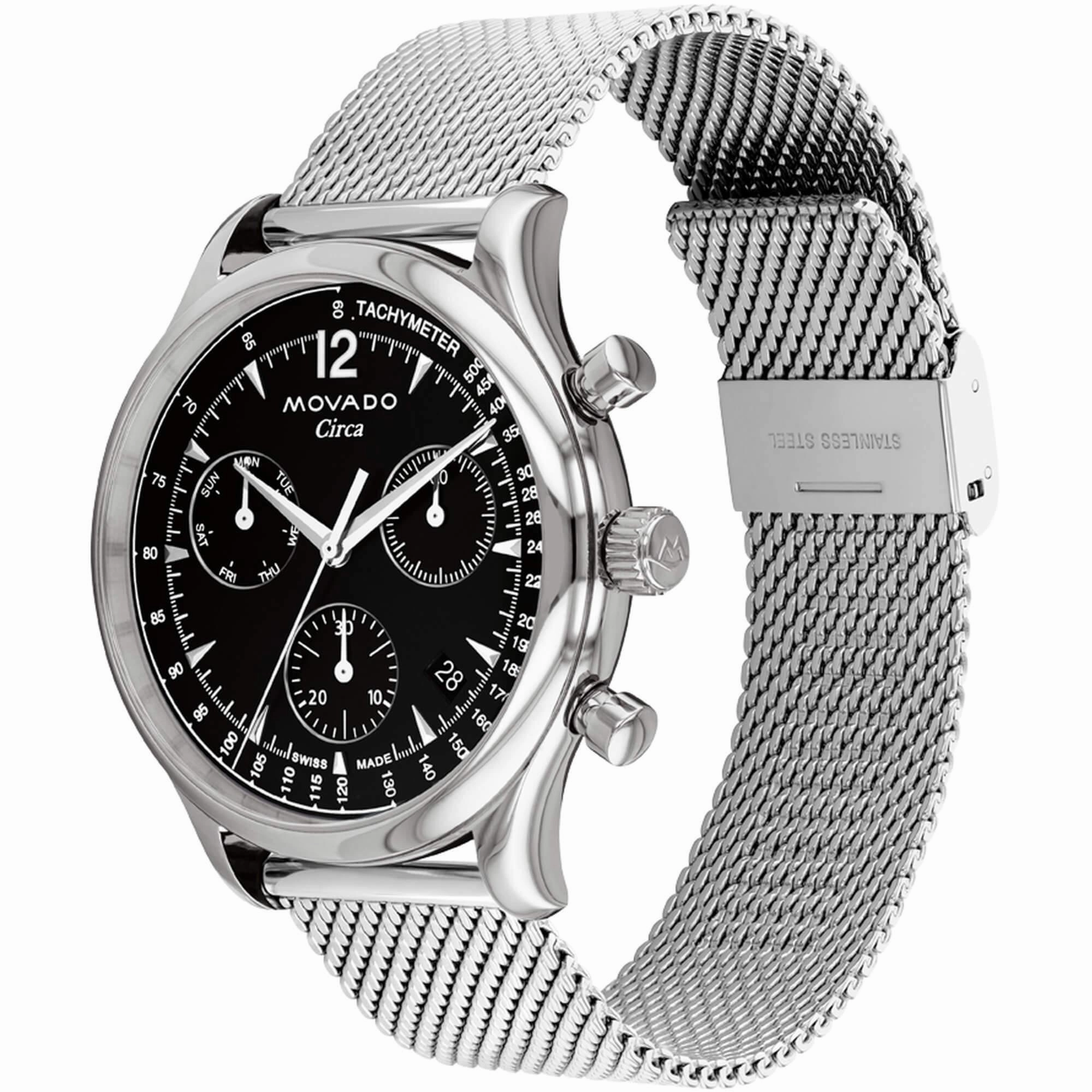 Movado Men's Watch - Heritage Circa Chronograph Silver Steel Mesh Bracelet | 3650137