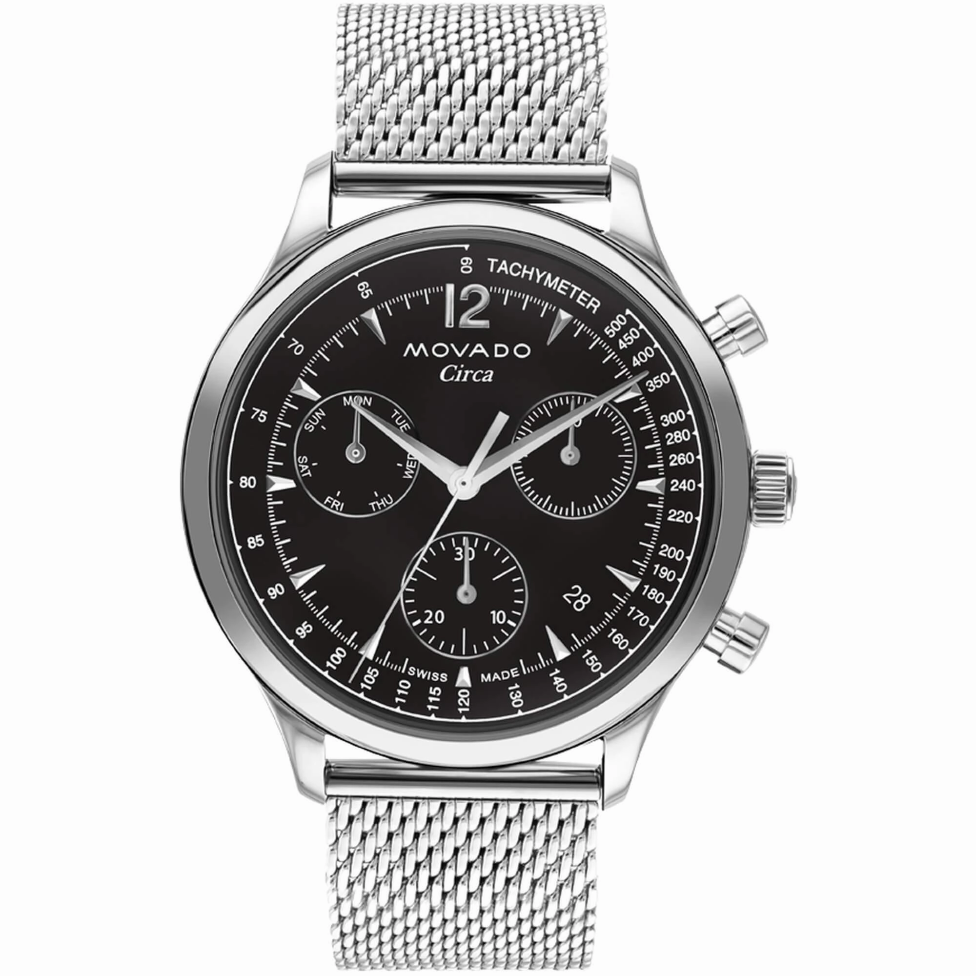 Movado Men's Watch - Heritage Circa Chronograph Silver Steel Mesh Bracelet | 3650137