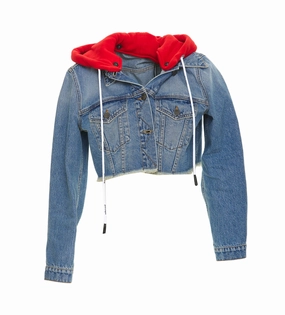 Palm Angels Hooded Cropped Denim Jacket