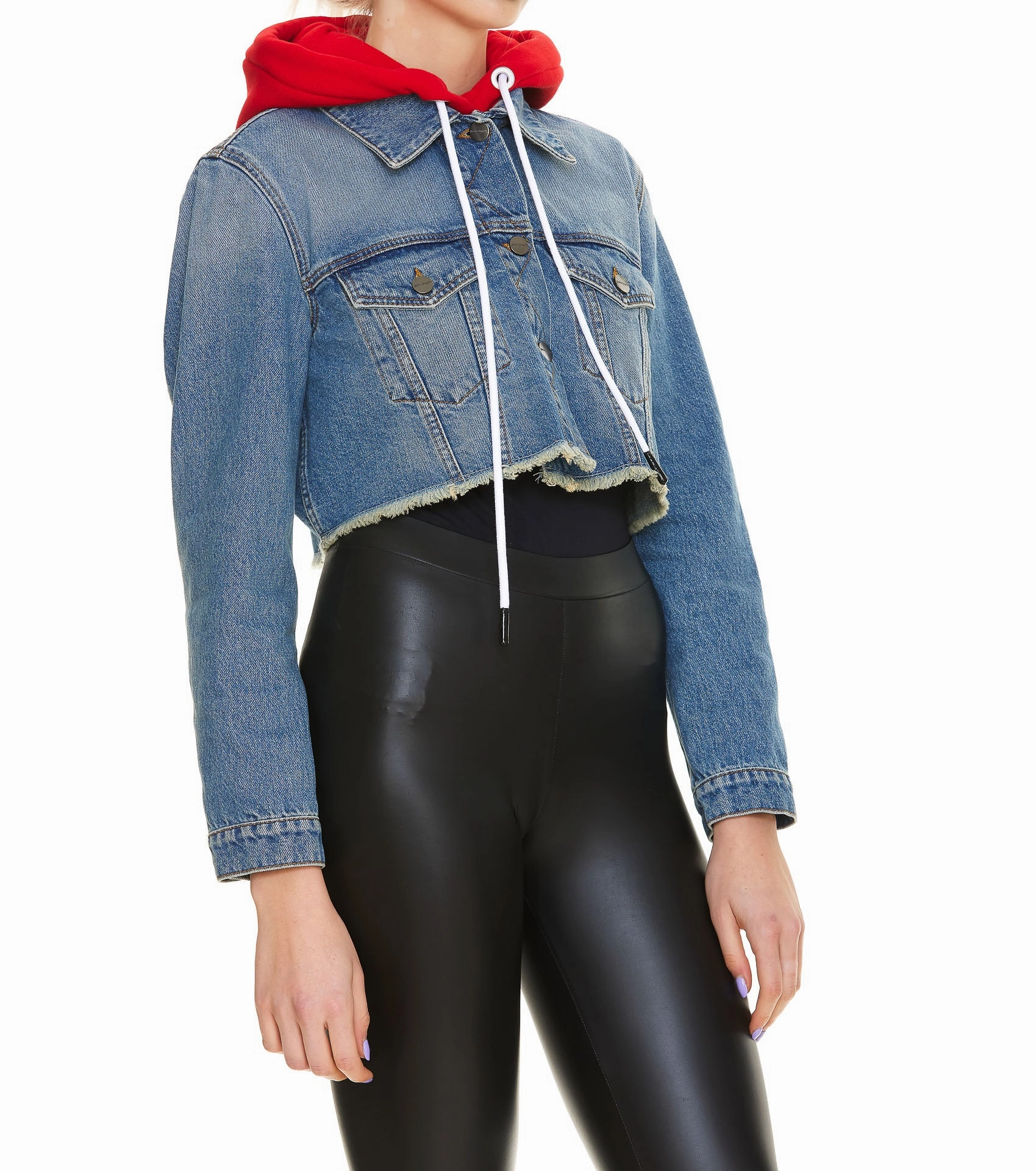 Palm Angels Hooded Cropped Denim Jacket