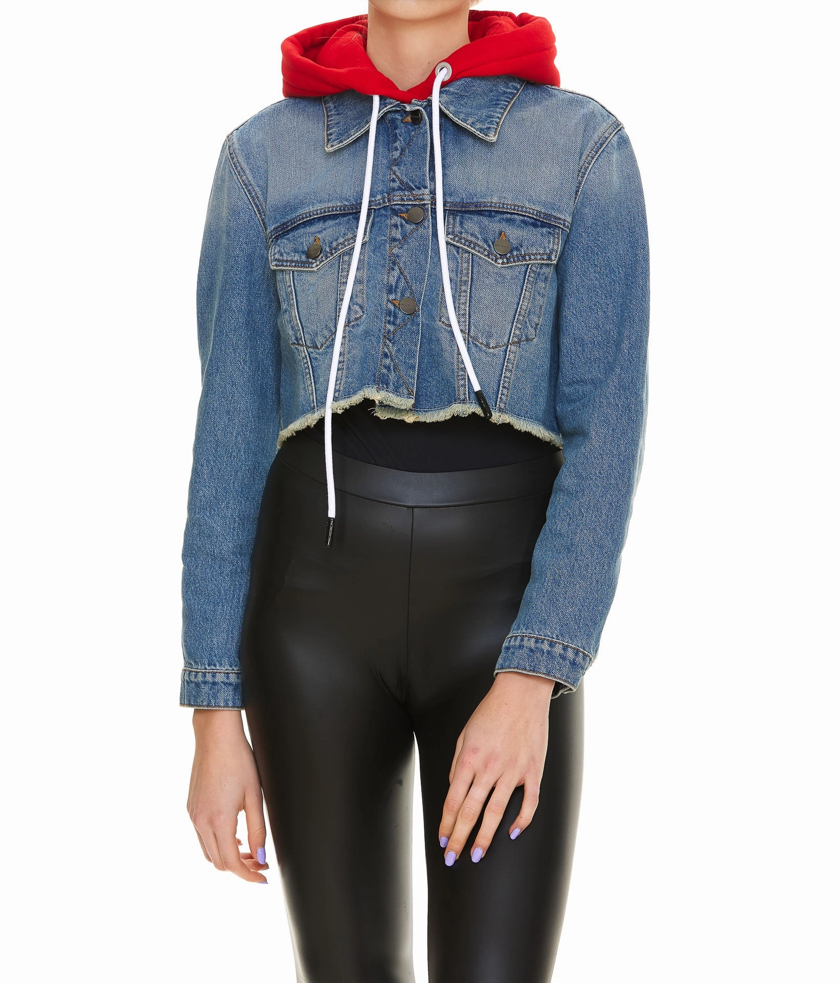 Palm Angels Hooded Cropped Denim Jacket