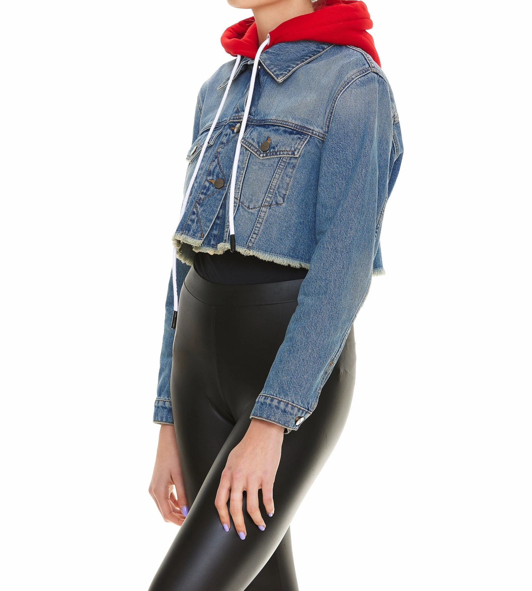 Palm Angels Hooded Cropped Denim Jacket