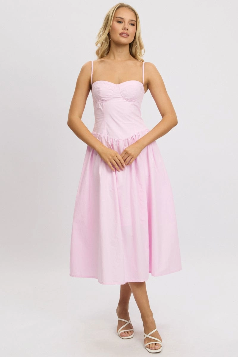Pink Midi Dress Corset Bust