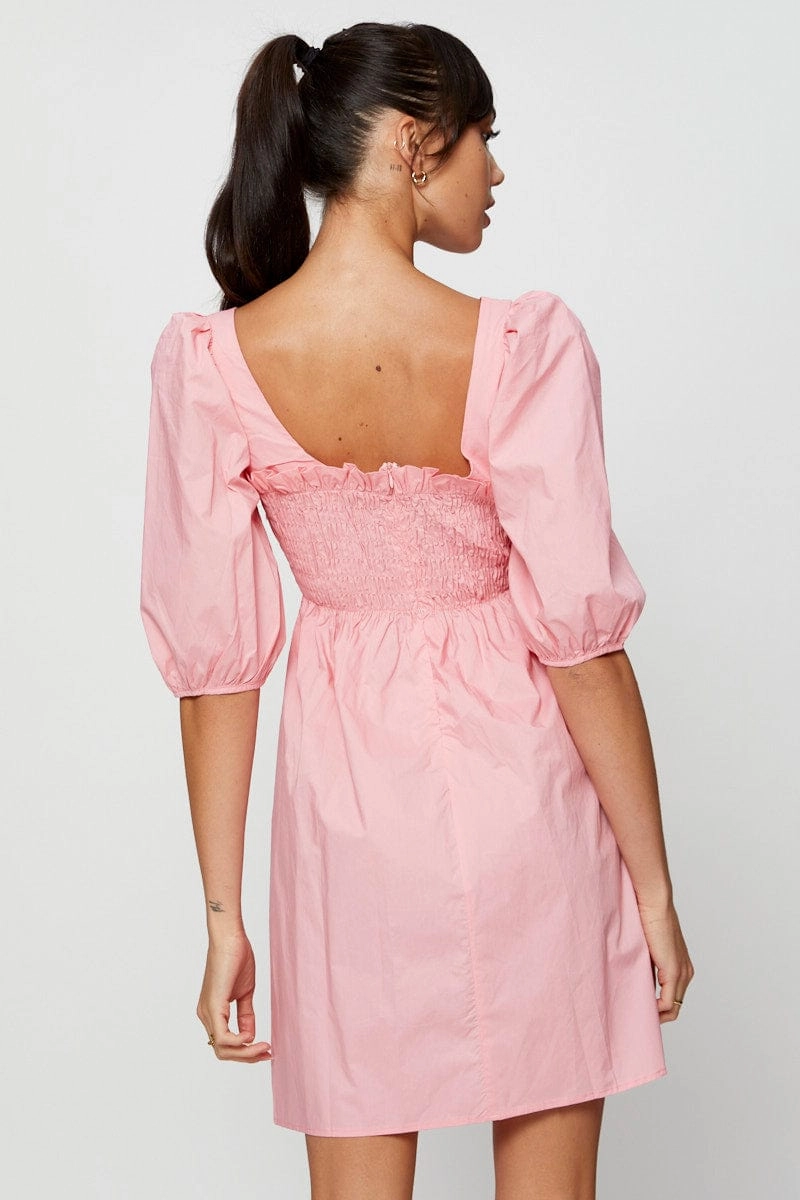 Pink Mini Dress Short Sleeve Evening