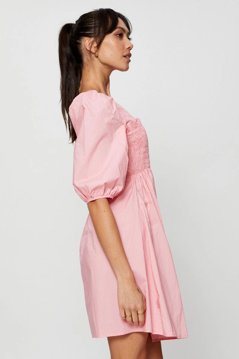 Pink Mini Dress Short Sleeve Evening