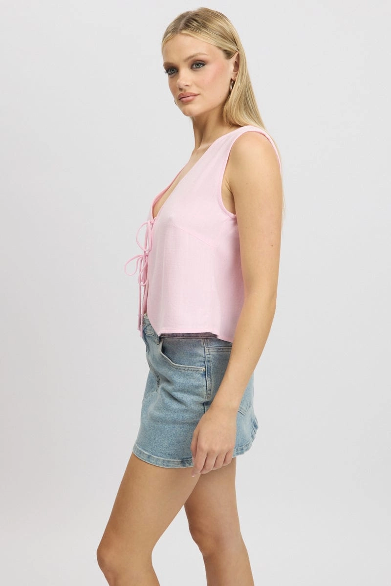 Pink Tie Up Top Linen