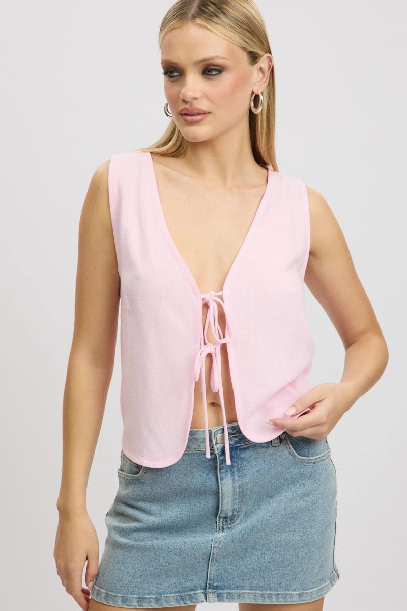 Pink Tie Up Top Linen