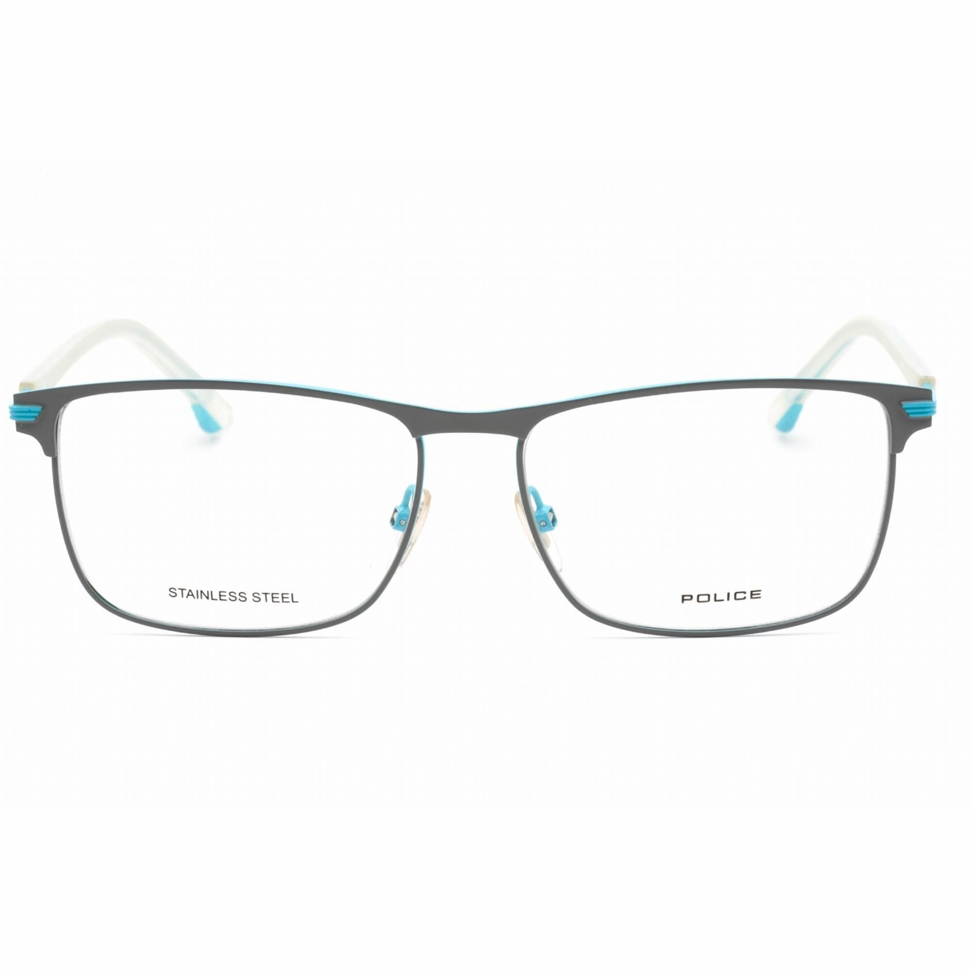 Police Men's Eyeglasses - Shiny Azure Metal Rectangular Full Rim Frame | VPL560 0666