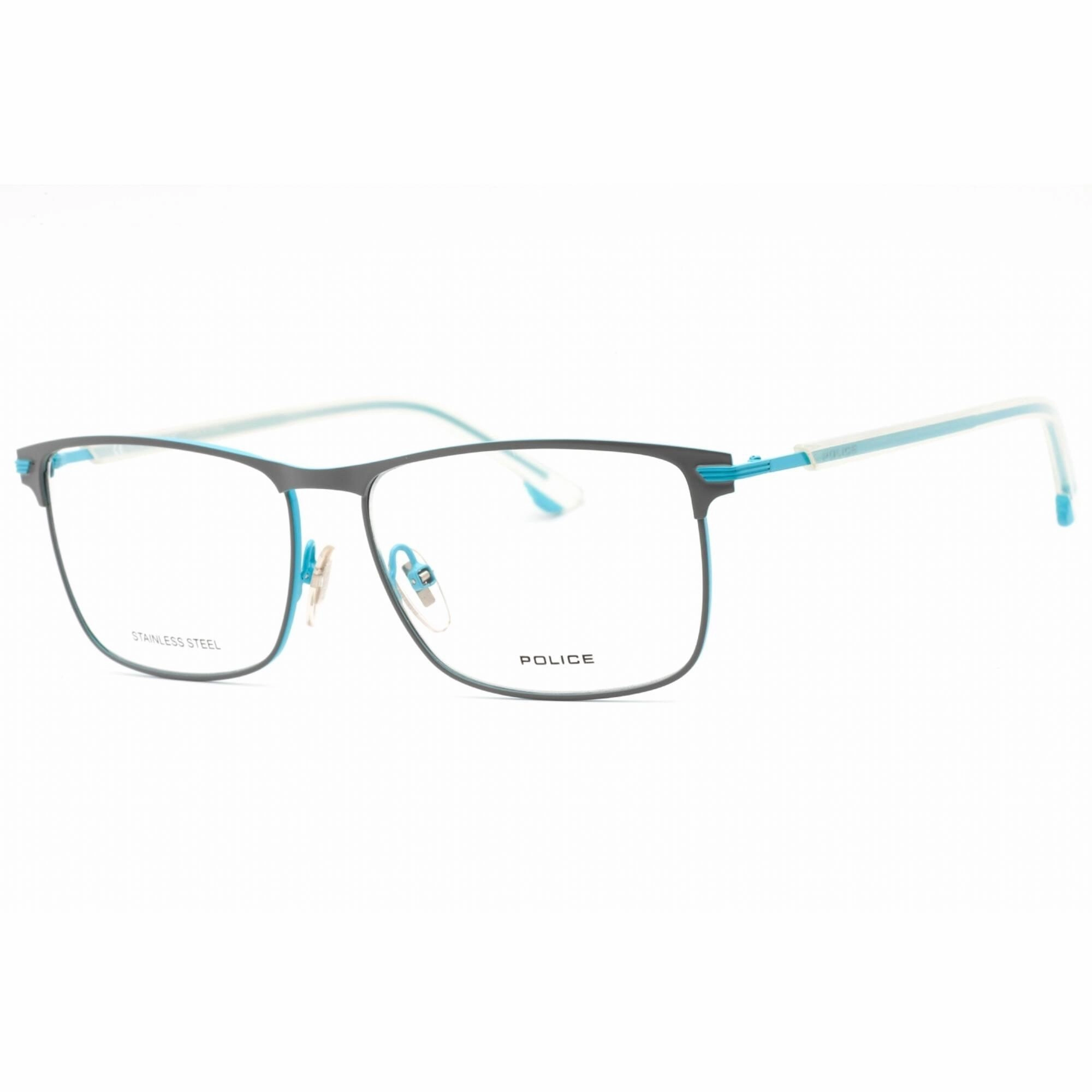 Police Men's Eyeglasses - Shiny Azure Metal Rectangular Full Rim Frame | VPL560 0666