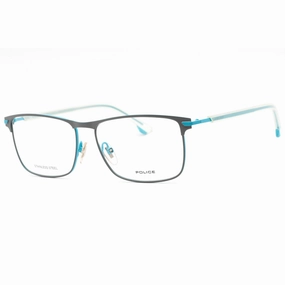 Police Men's Eyeglasses - Shiny Azure Metal Rectangular Full Rim Frame | VPL560 0666