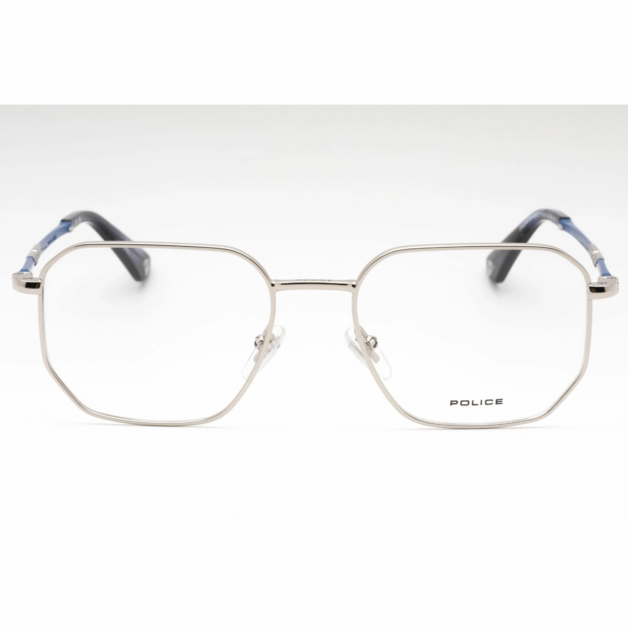 Police Men's Eyeglasses - Shiny Palladium Metal Geometric Full Rim Frame | VPLL67 0579
