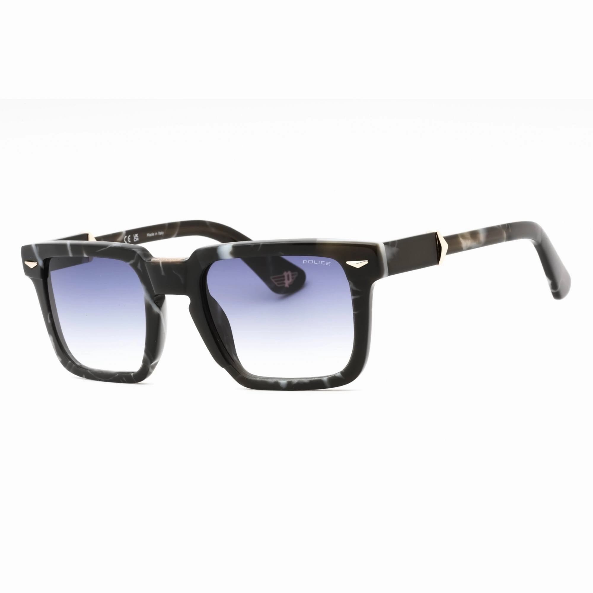 Police Men's Sunglasses - Black Marbled Acetate Square Full Rim Frame | SPLL88M 0869