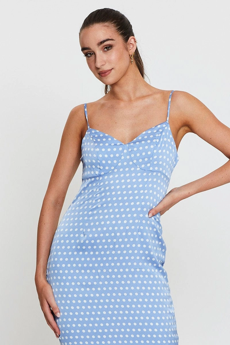 Polka Dot Midi Dress Sleeveless Evening