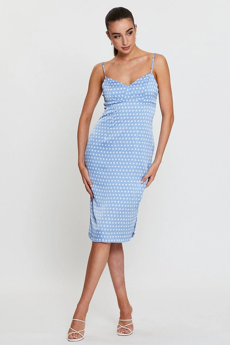 Polka Dot Midi Dress Sleeveless Evening