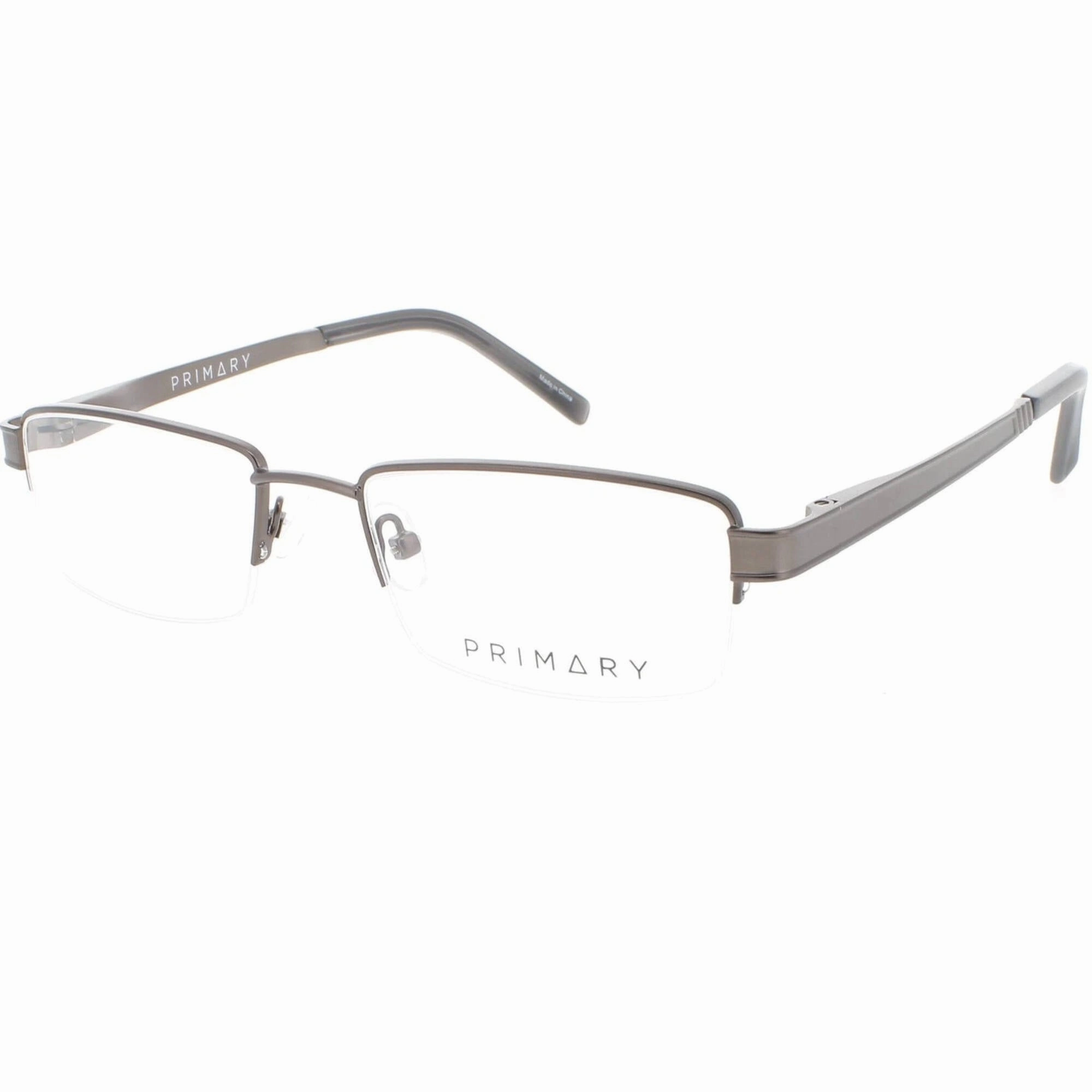 Primary Men's Eyeglasses - Demo Lens Metal Rectangular Half Rim Frame | 1071 GUNMETAL