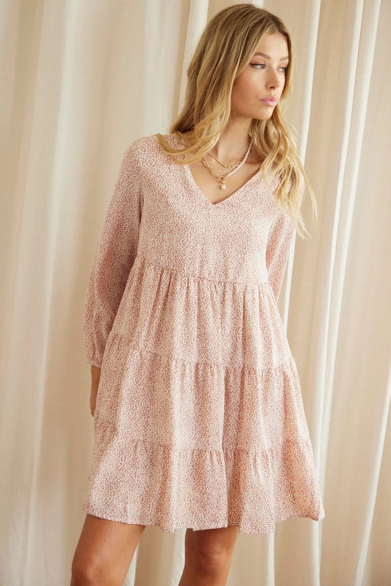 Print Long Sleeve Skater Dress