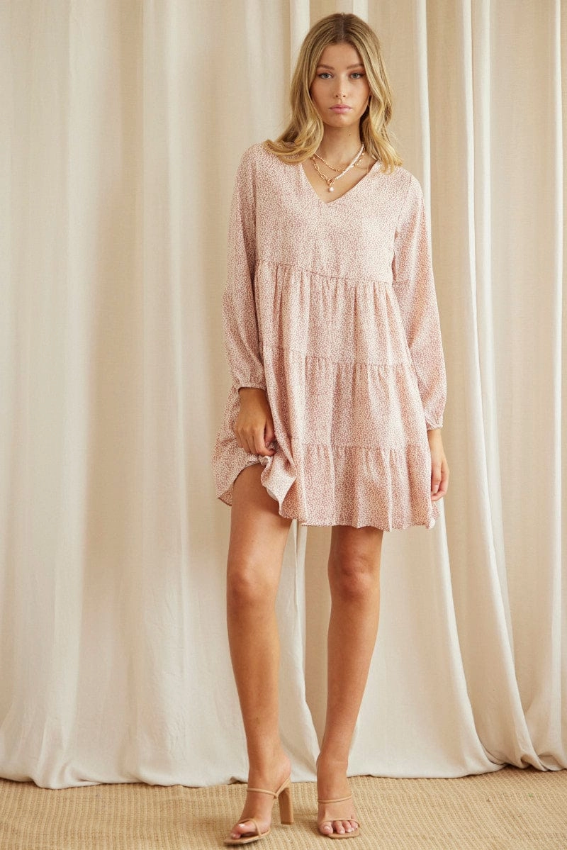 Print Long Sleeve Skater Dress