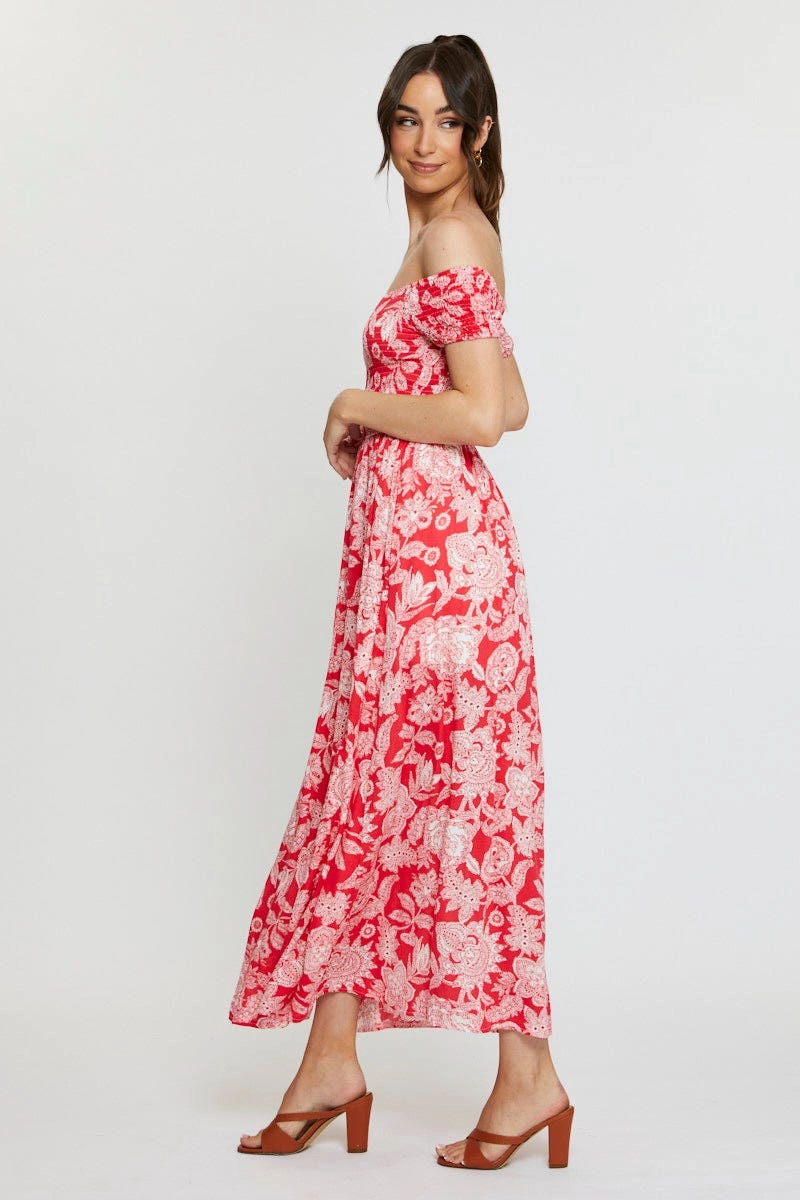 Print Maxi Dress Off Shoulder Evening