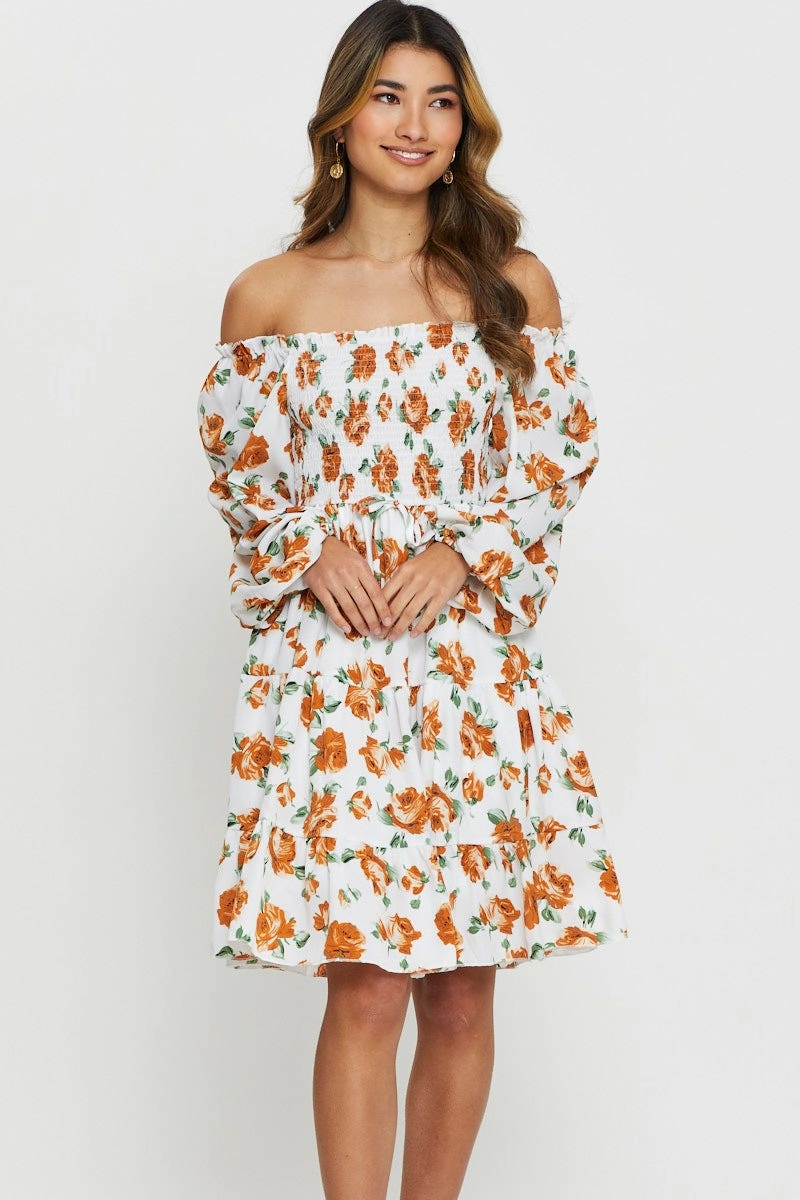 Print Mini Dress Off Shoulder