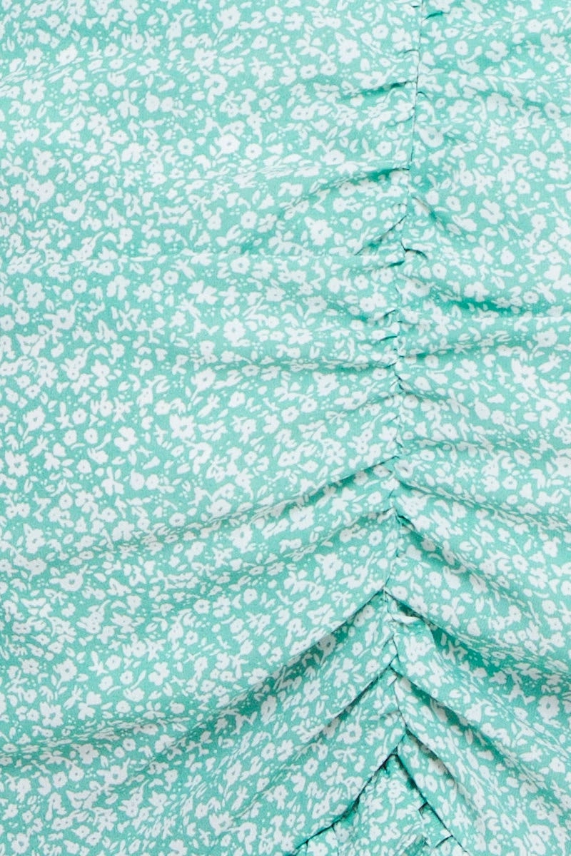Print Mini Skirt Side Ruched Frill Hem