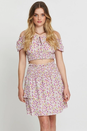 Print Ruffle Skater Skirt