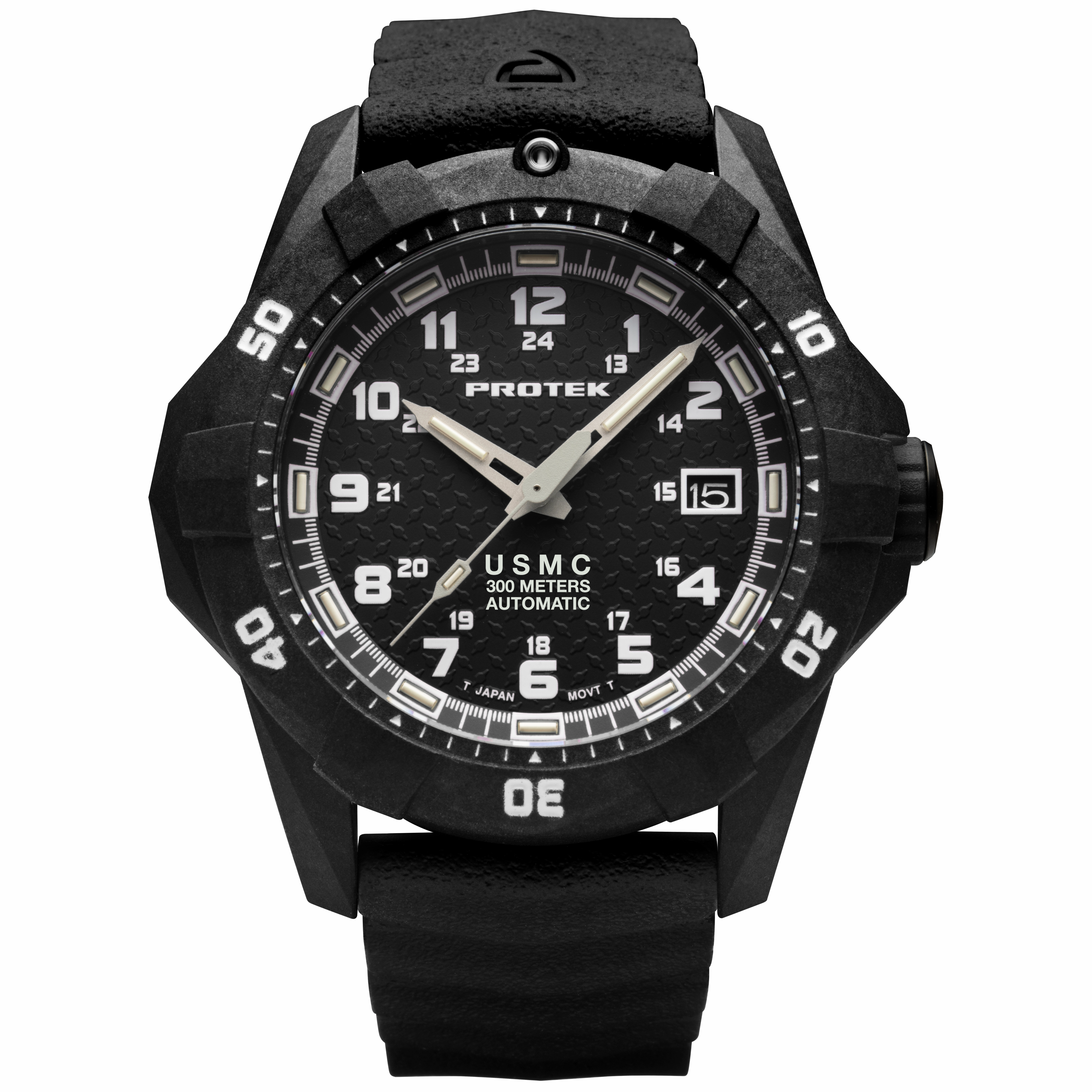ProTek Men's Watch - USMC Series Automatic Black Dial Genuine Rubber Strap | 1211