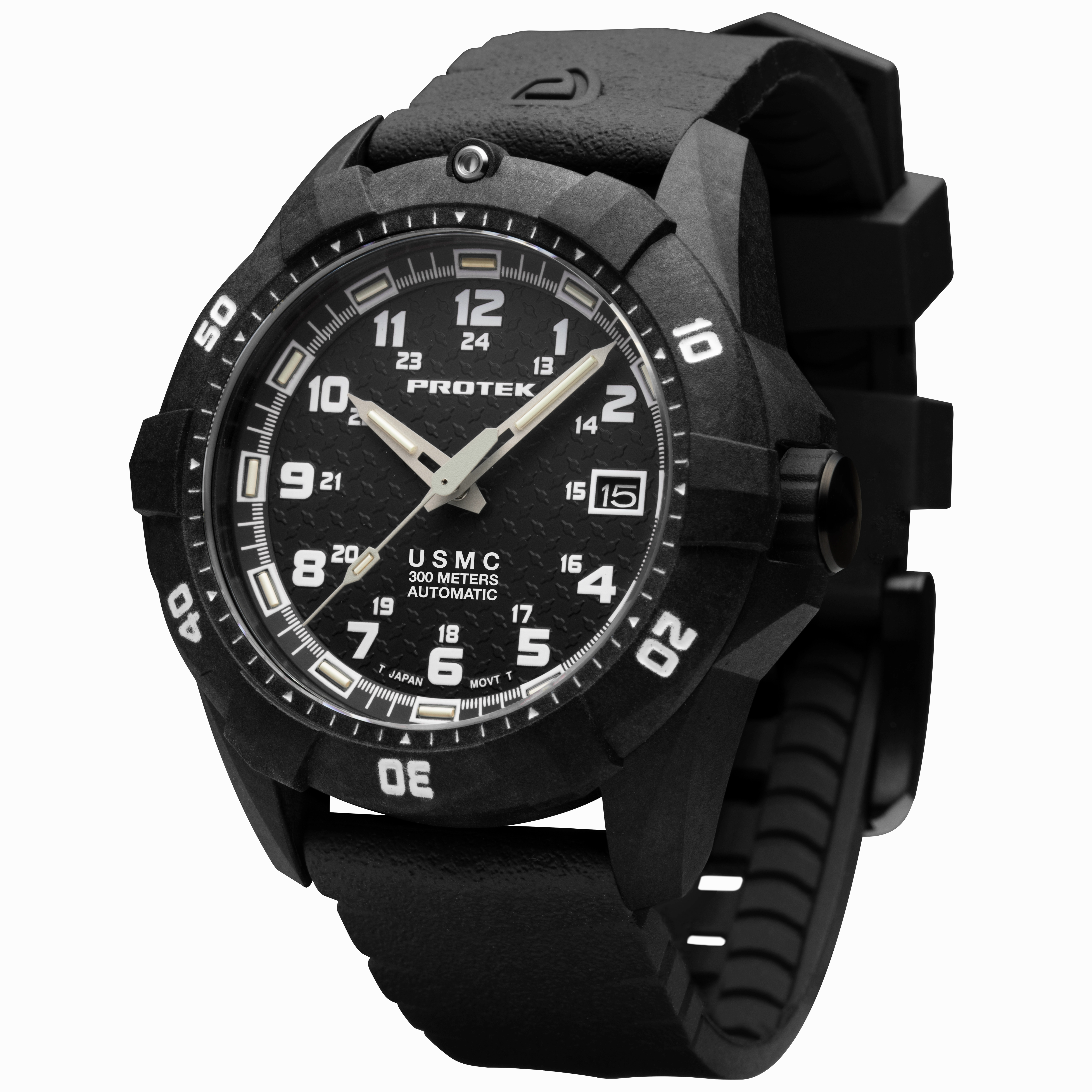 ProTek Men's Watch - USMC Series Automatic Black Dial Genuine Rubber Strap | 1211