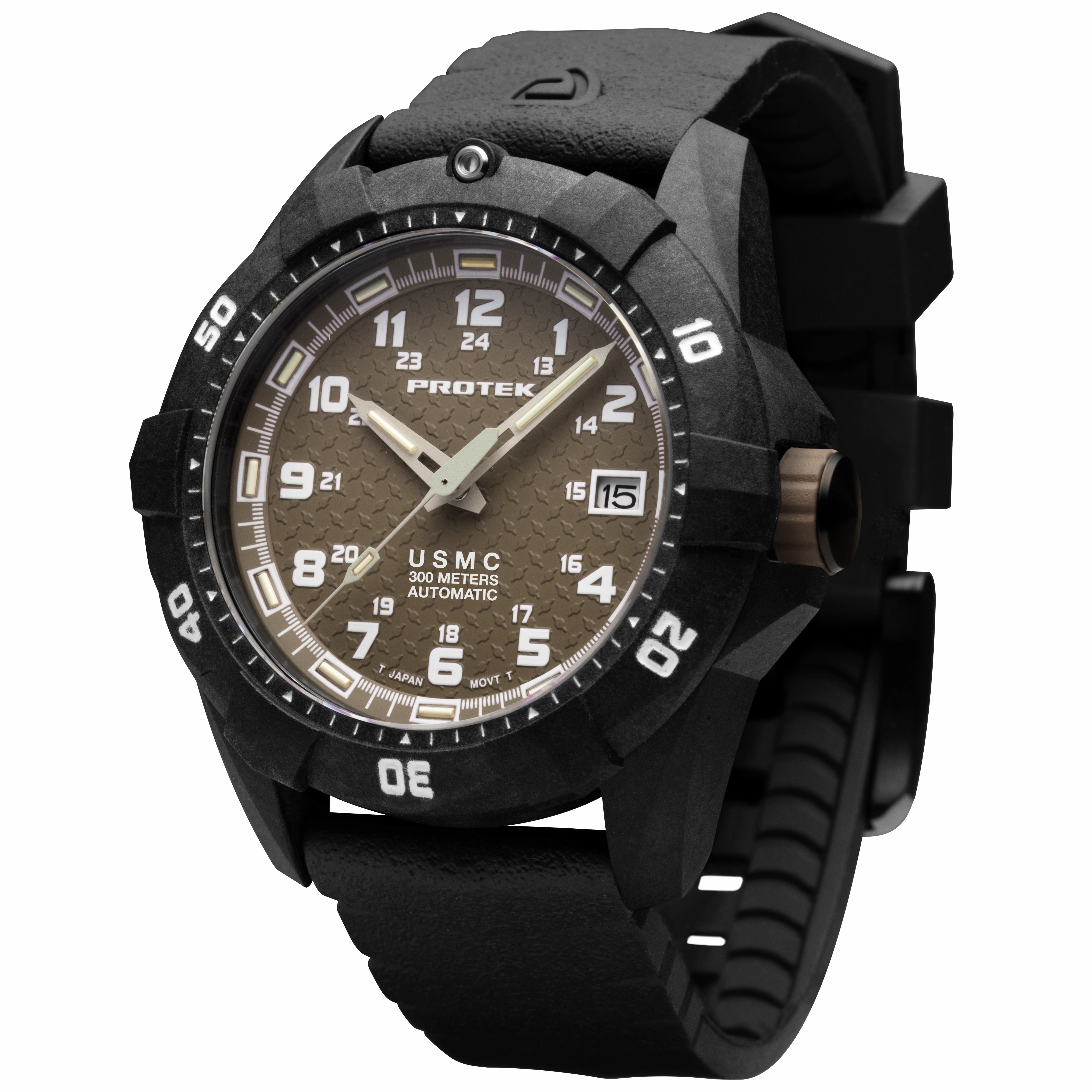 ProTek Men's Watch - USMC Series Automatic Brown Dial Genuine Rubber Strap | 1216