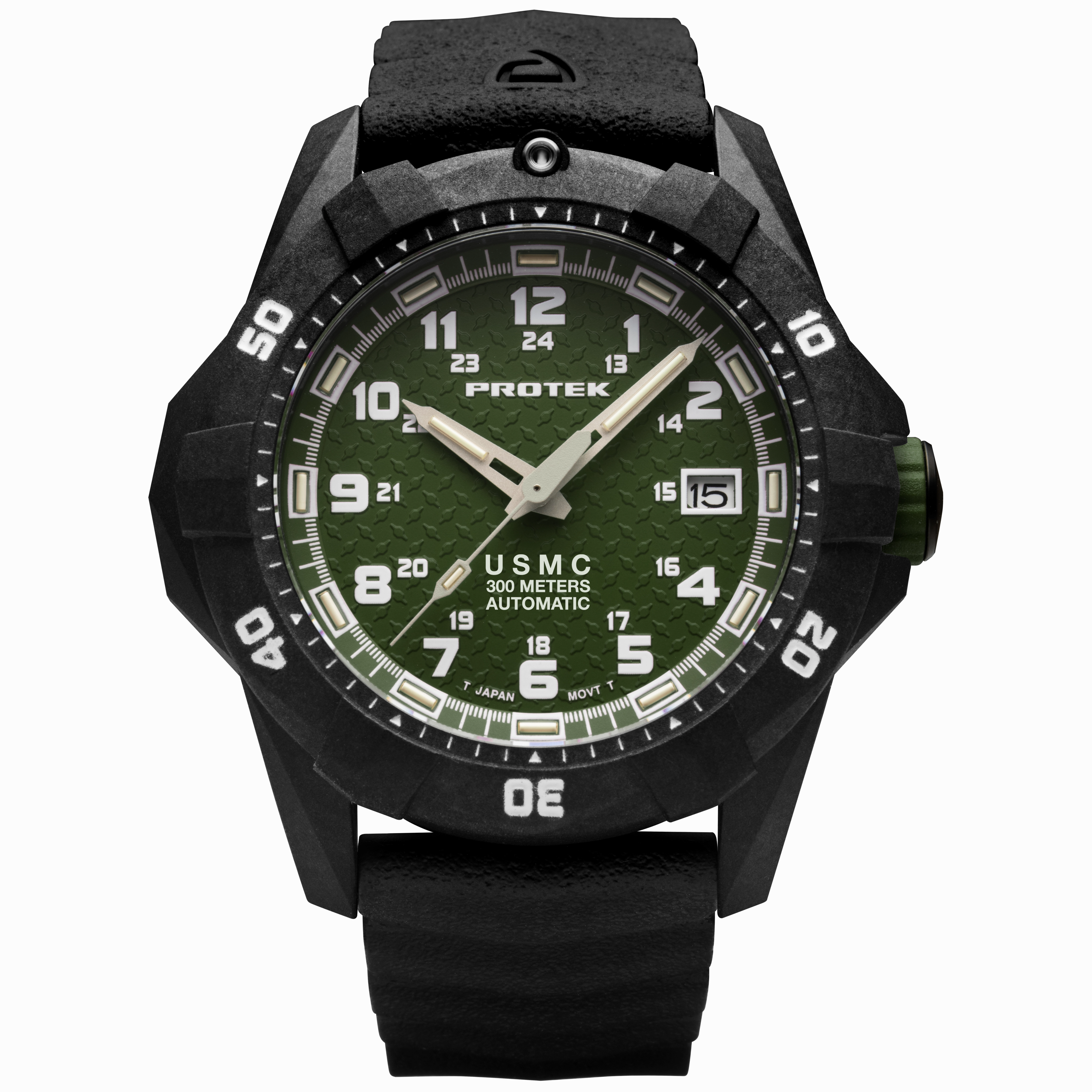 ProTek Men's Watch - USMC Series Automatic Green Dial Genuine Rubber Strap | 1215