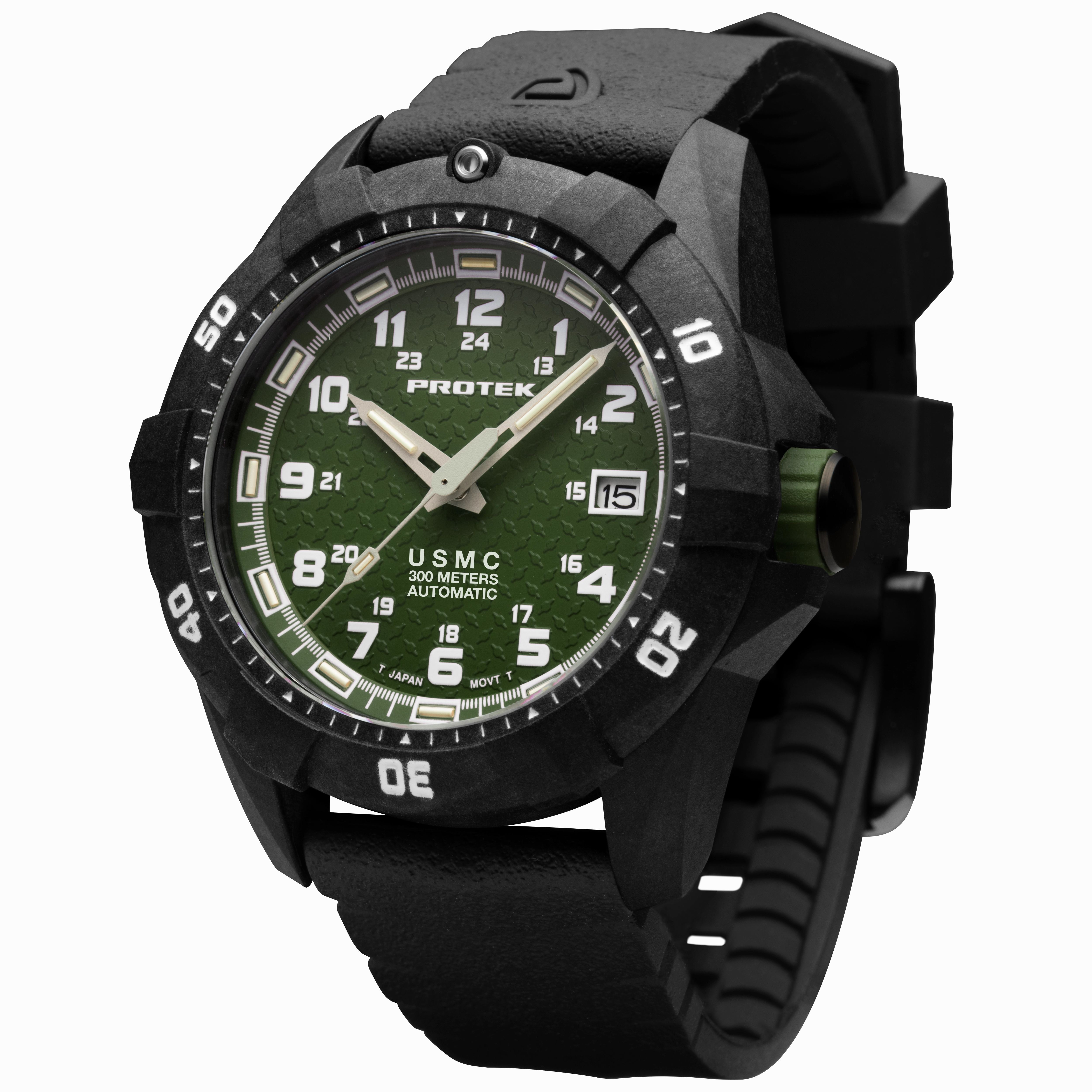 ProTek Men's Watch - USMC Series Automatic Green Dial Genuine Rubber Strap | 1215