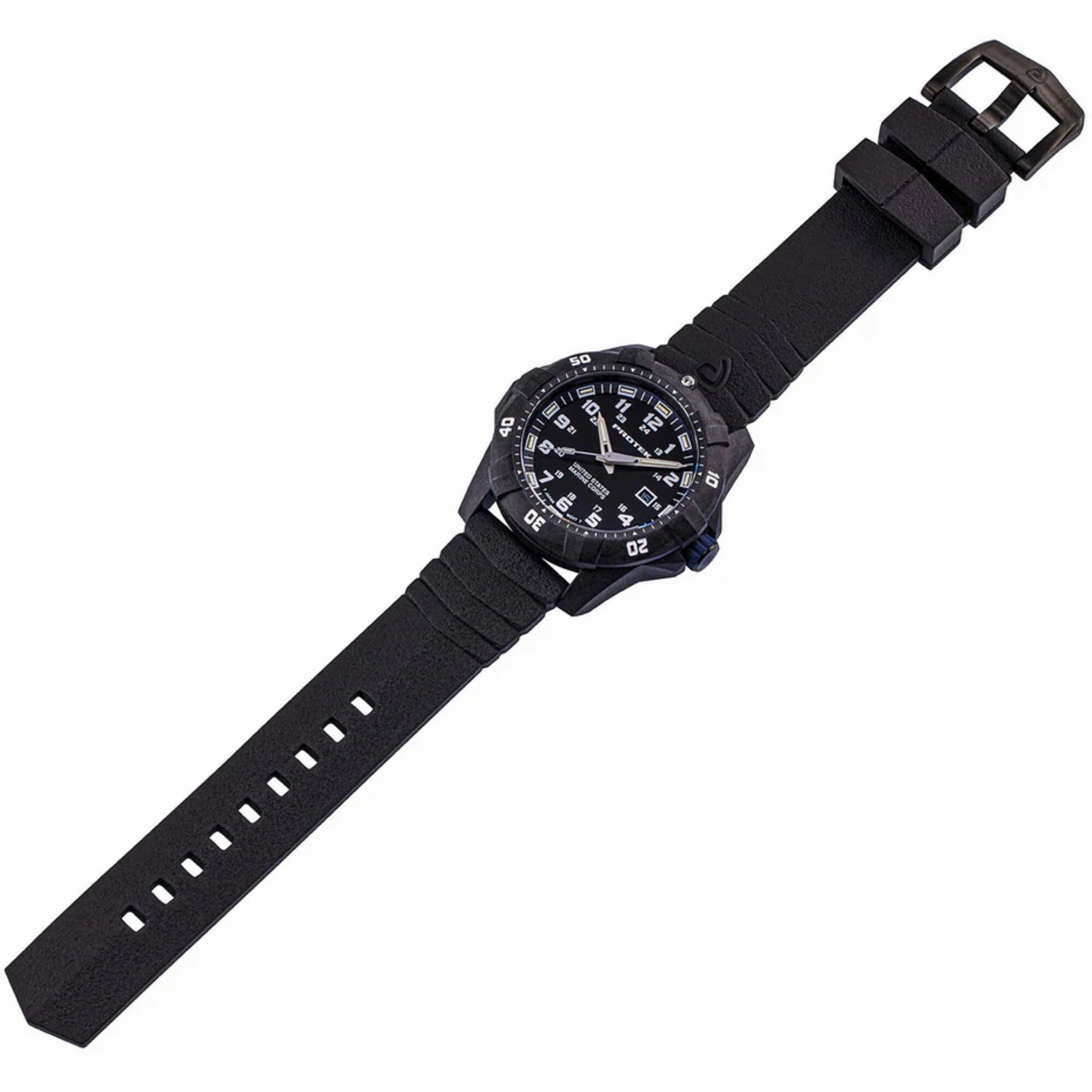 ProTek Men's Watch - USMC Series Quartz Black and Blue Dial Rubber Strap Dive | 1013