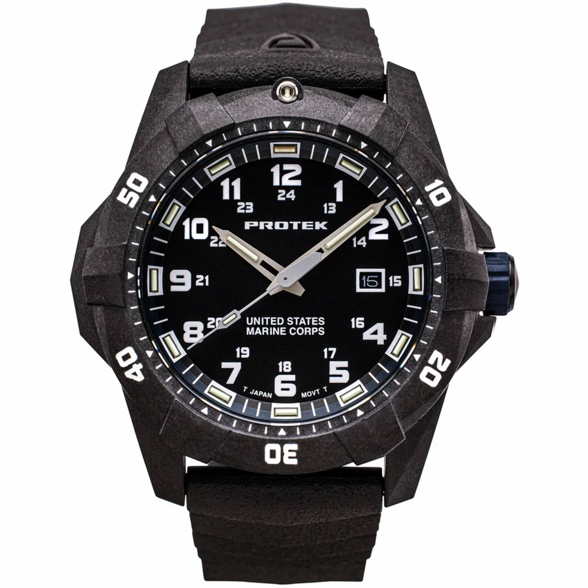 ProTek Men's Watch - USMC Series Quartz Black and Blue Dial Rubber Strap Dive | 1013