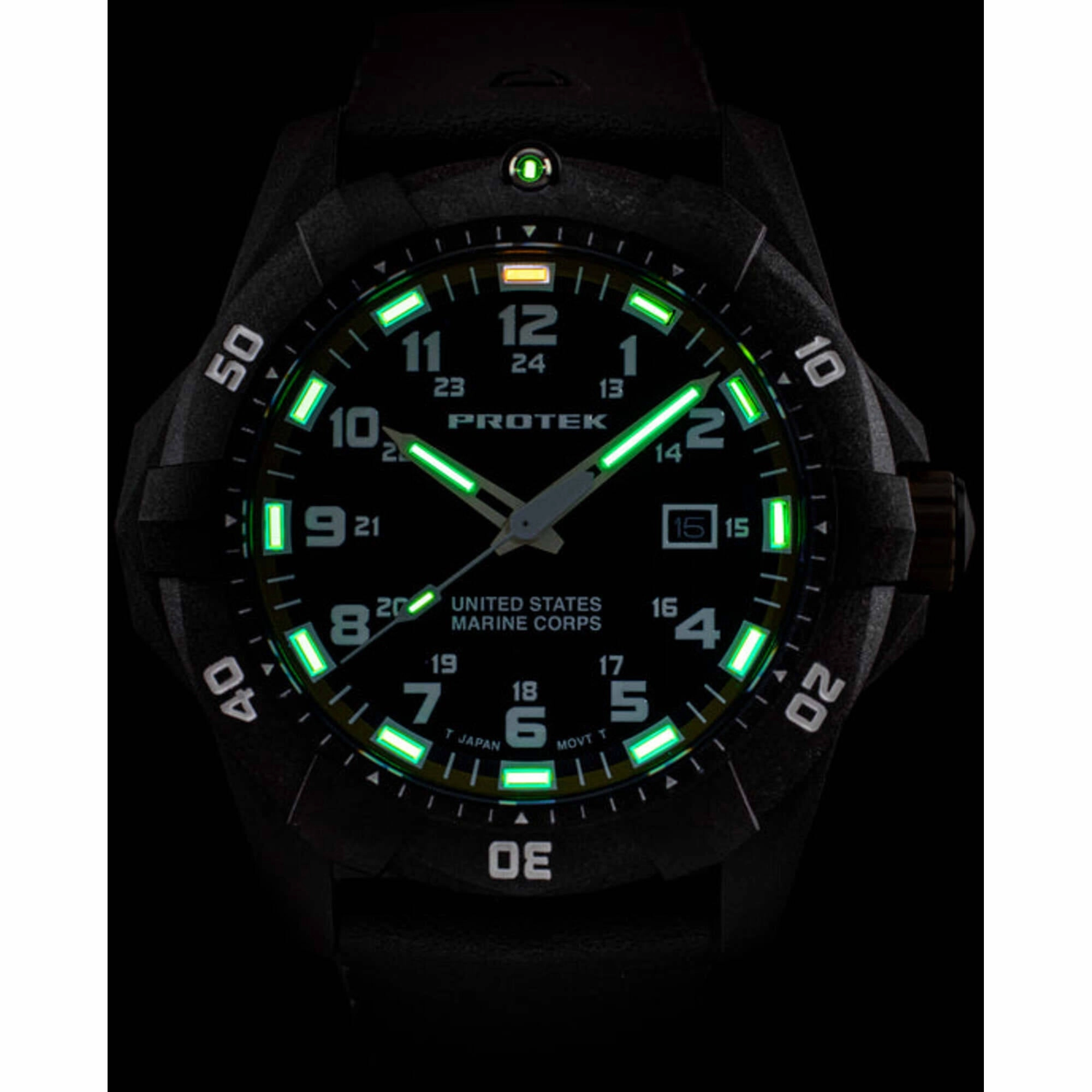 ProTek Men's Watch - USMC Series Quartz Black and Blue Dial Rubber Strap Dive | 1013