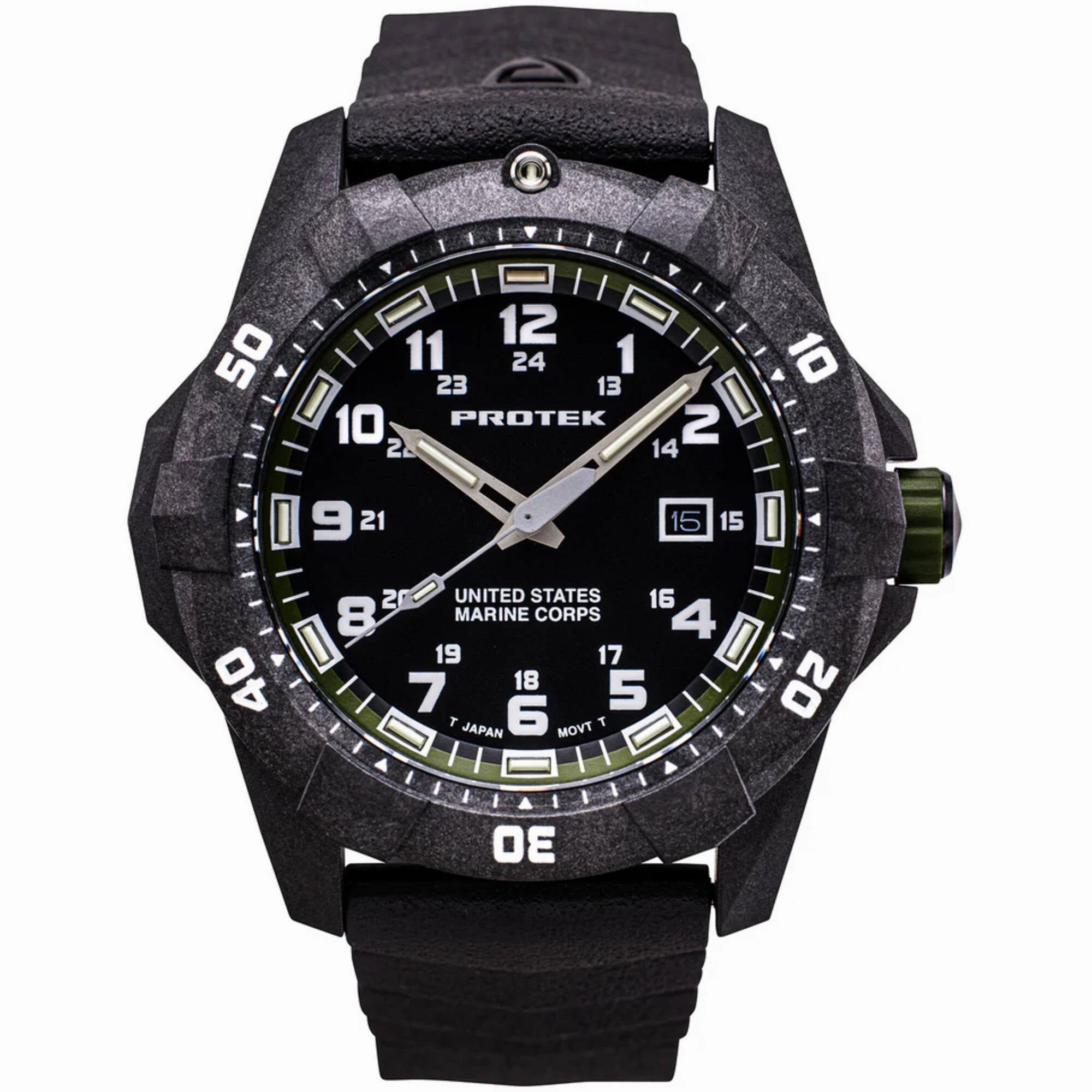 ProTek Men's Watch - USMC Series Quartz Black and Green Dial Rubber Strap Dive | 1015