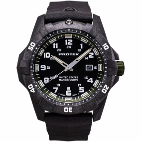 ProTek Men's Watch - USMC Series Quartz Black and Green Dial Rubber Strap Dive | 1015