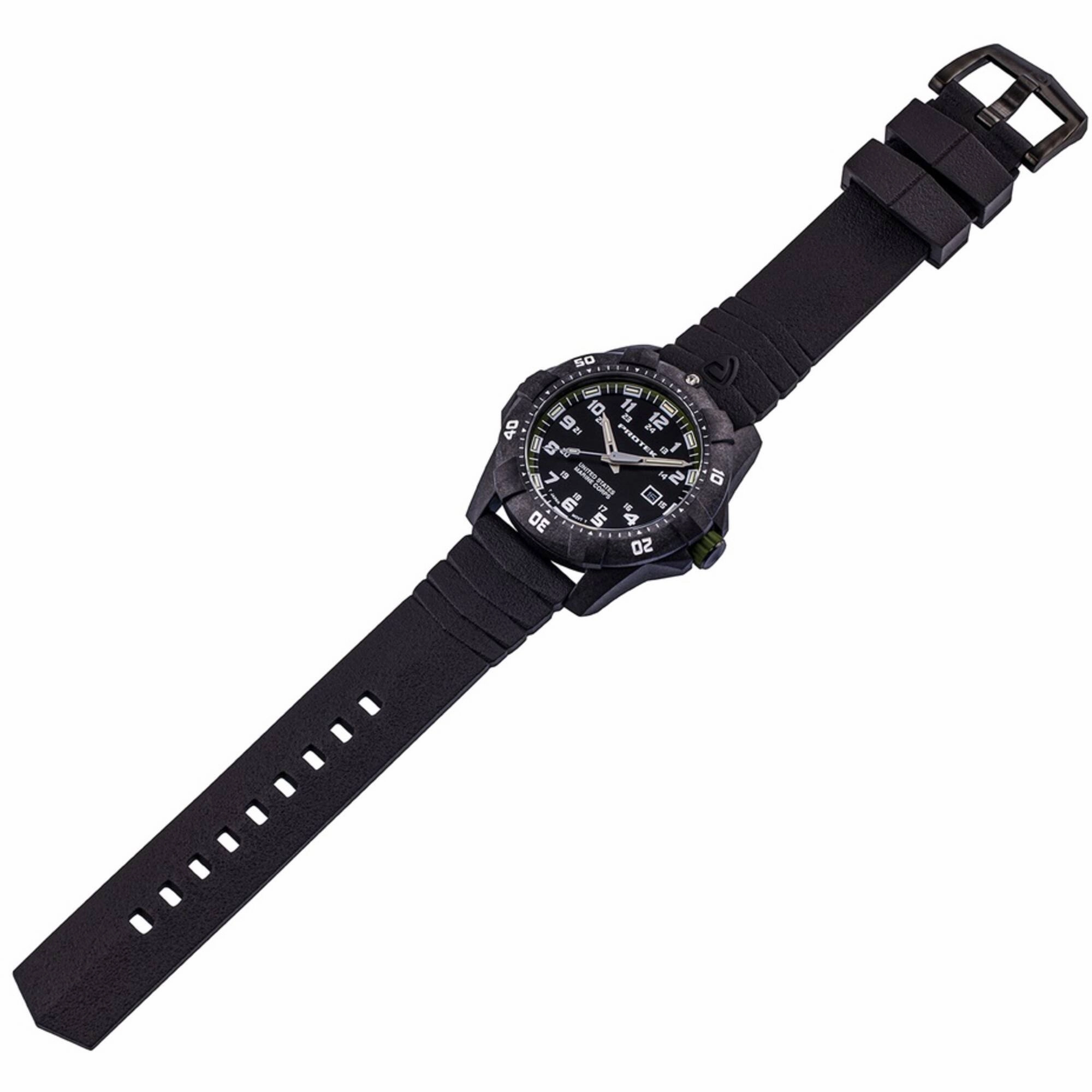 ProTek Men's Watch - USMC Series Quartz Black and Green Dial Rubber Strap Dive | 1015