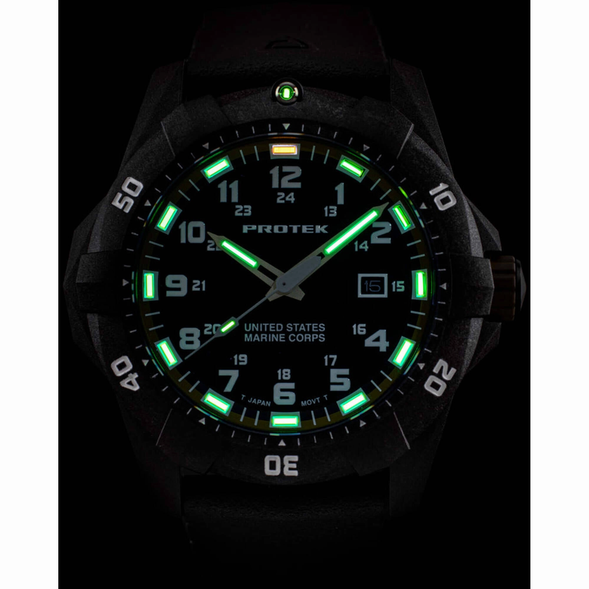 ProTek Men's Watch - USMC Series Quartz Black and Green Dial Rubber Strap Dive | 1015