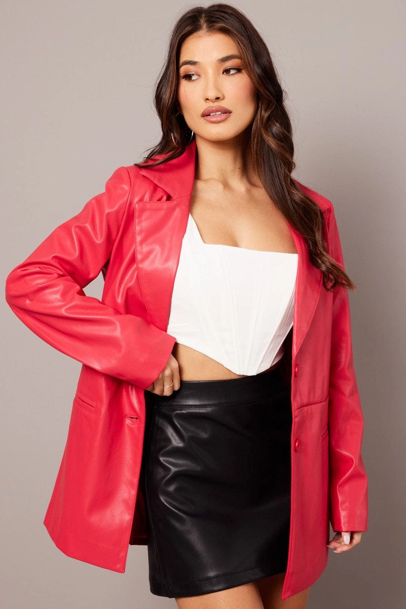 Red Jacket Faux Leather Collared