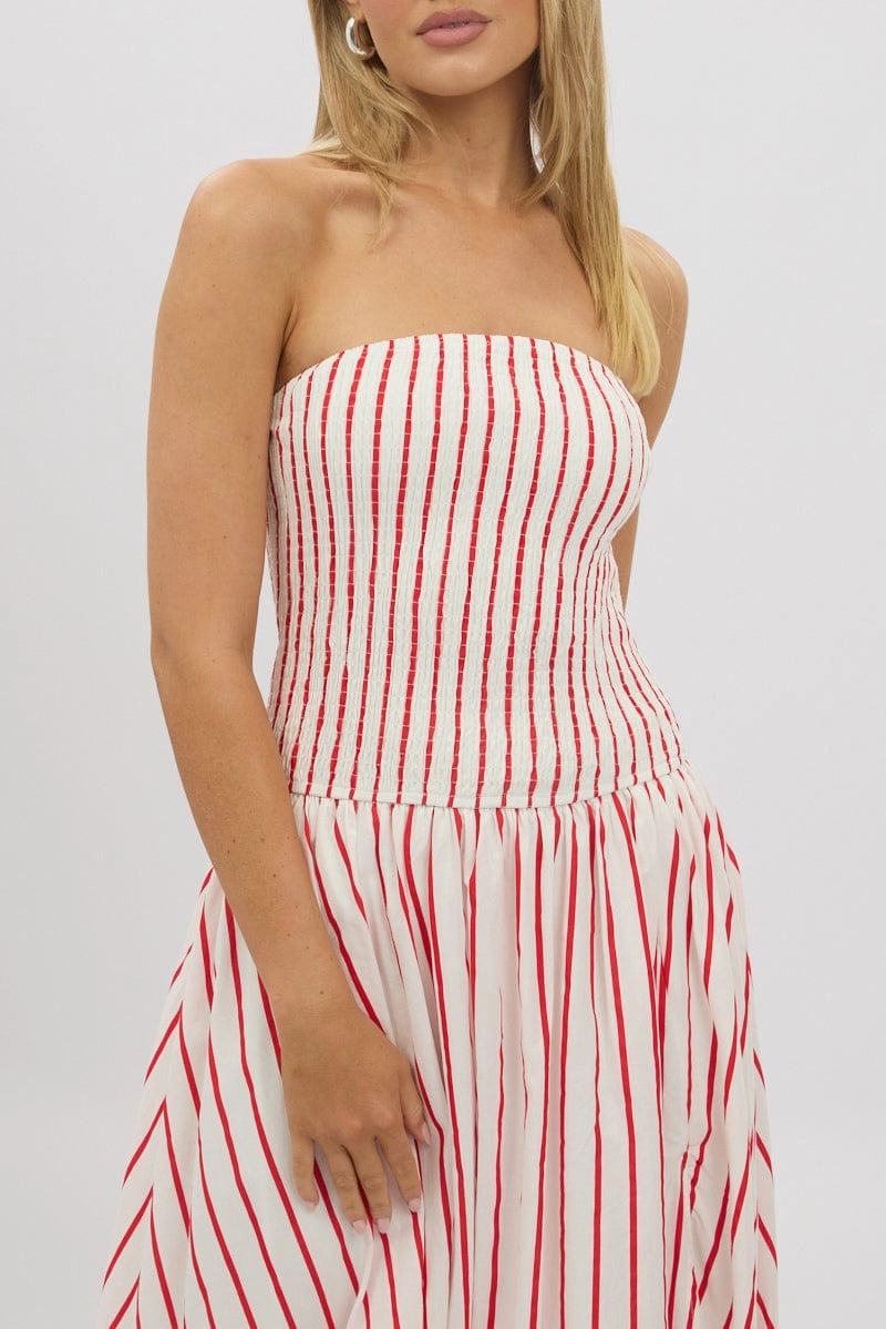Red Stripe Strapless Maxi Dress