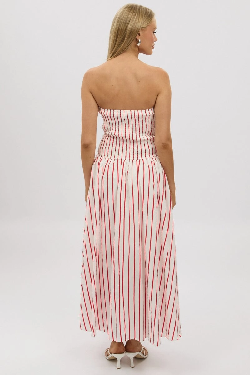 Red Stripe Strapless Maxi Dress