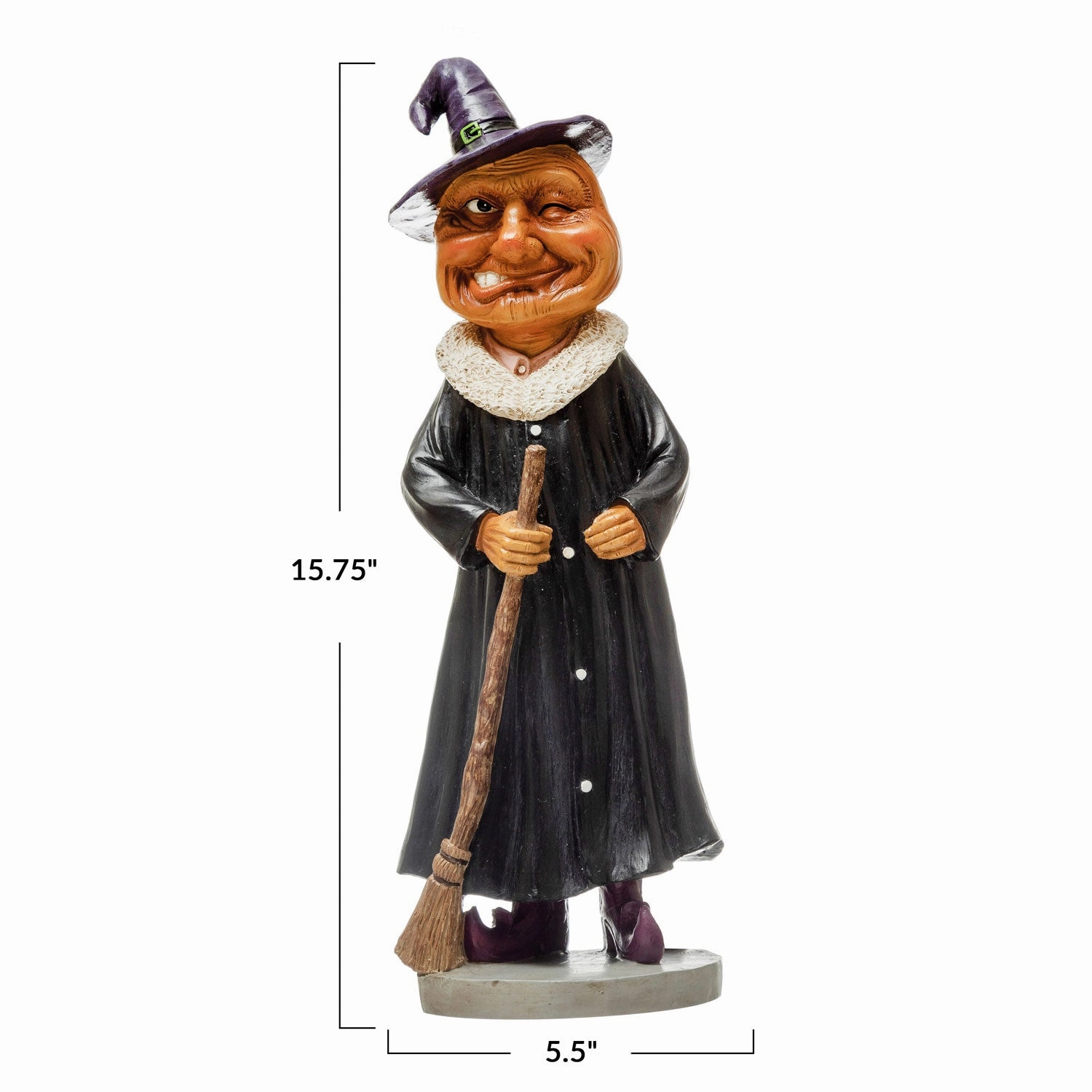 Resin Pumpkin Witch Holding Broom