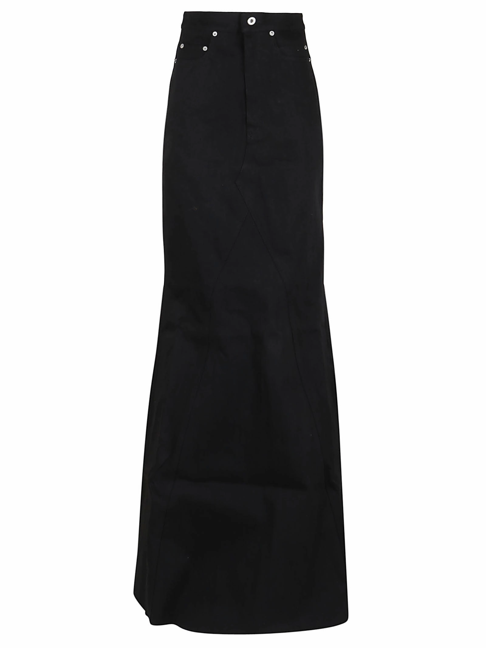 Rick Owens Logo Patch Flared Maxi Denim Skirt