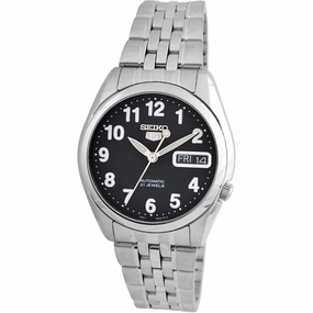Seiko Men's Watch - Seiko 5 Automatic Black Dial Stainless Steel Bracelet | SNK381