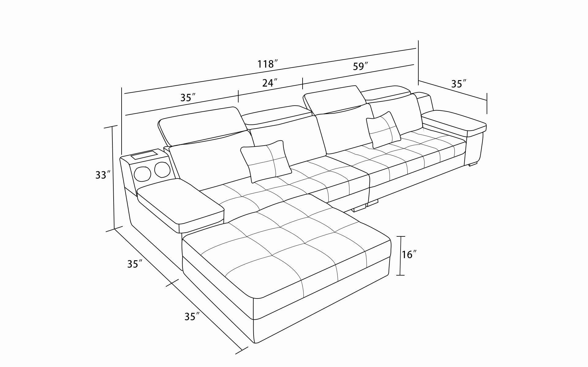 Selena Black & Grey Small Modular Tufted Sectional