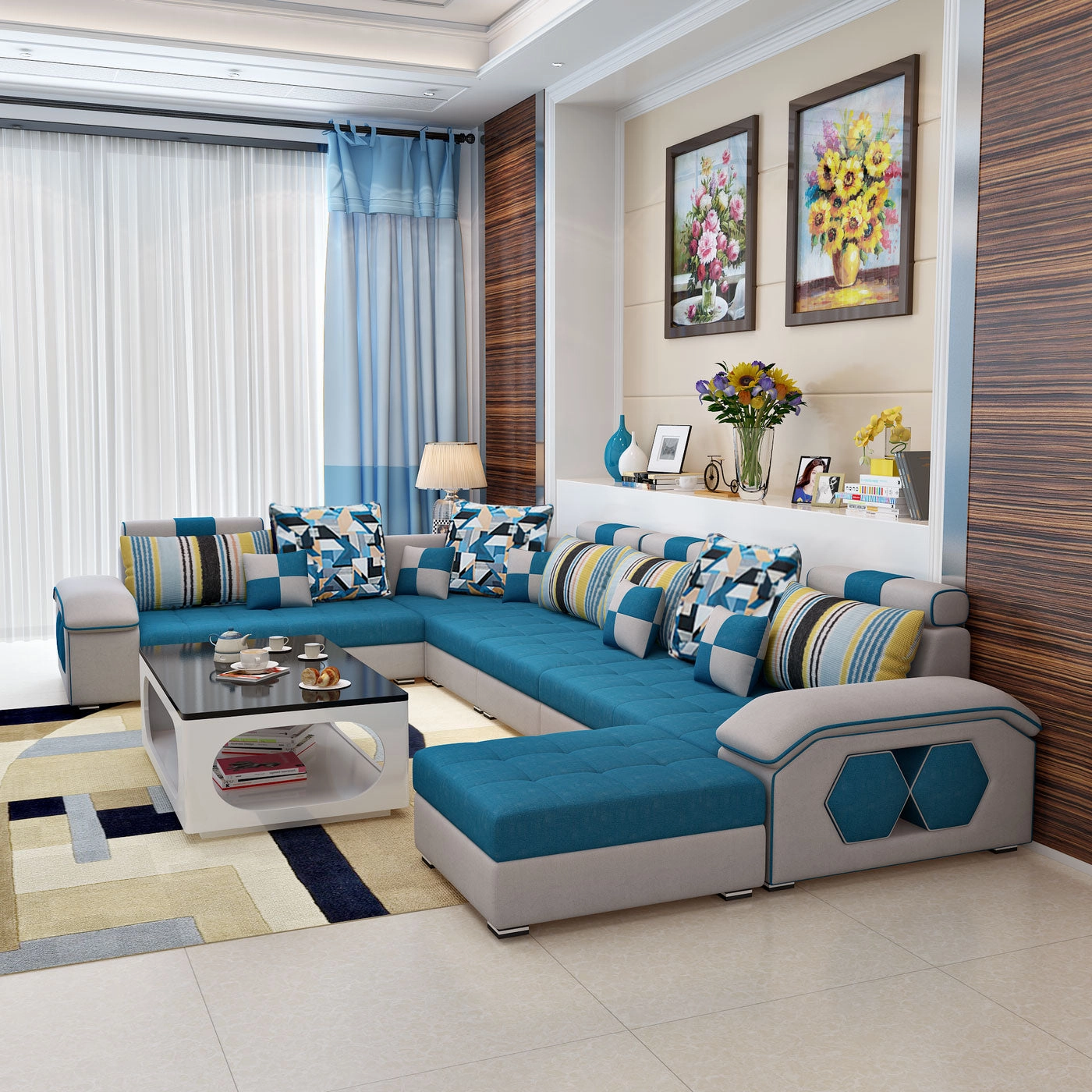 Selena Blue & Grey Modular Tufted Sectional