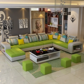 Selena Green & Light Grey Modular Tufted Sectional