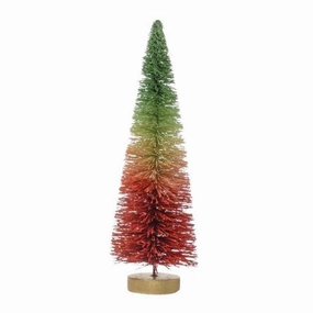 Sisal Bottle Brush Tree with Wood Base - Green to Red Ombre